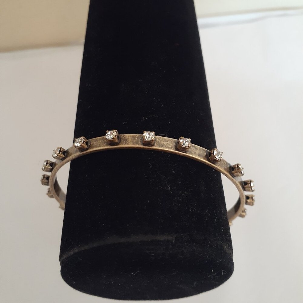 J. Crew   Stamped  Brass  W/ Rhinestones Bracelet
